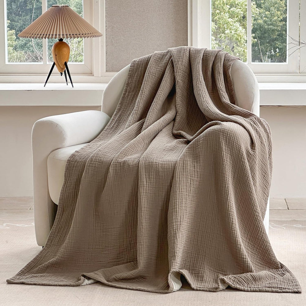 FALUCA Cotton Muslin Reversible Blanket King Size for Bed, Couch, Four Layers...