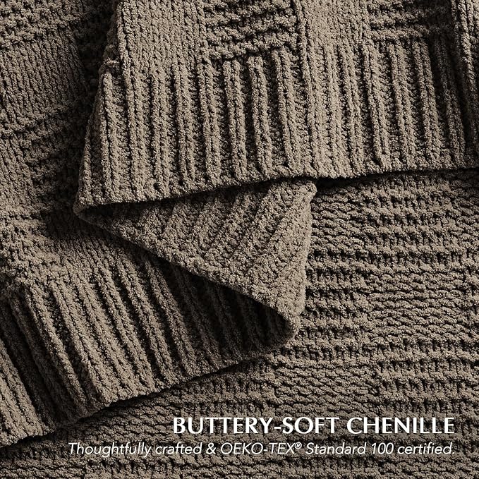 EVERGRACEHOME Modern Checkered Chenille Throw Blanket, Soft Cozy Plaid Knitted