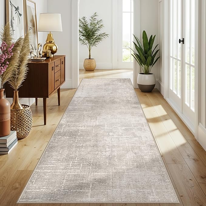 Hallway 4x10 Washable Runner Rug:Stain Resistant Abstract Rug