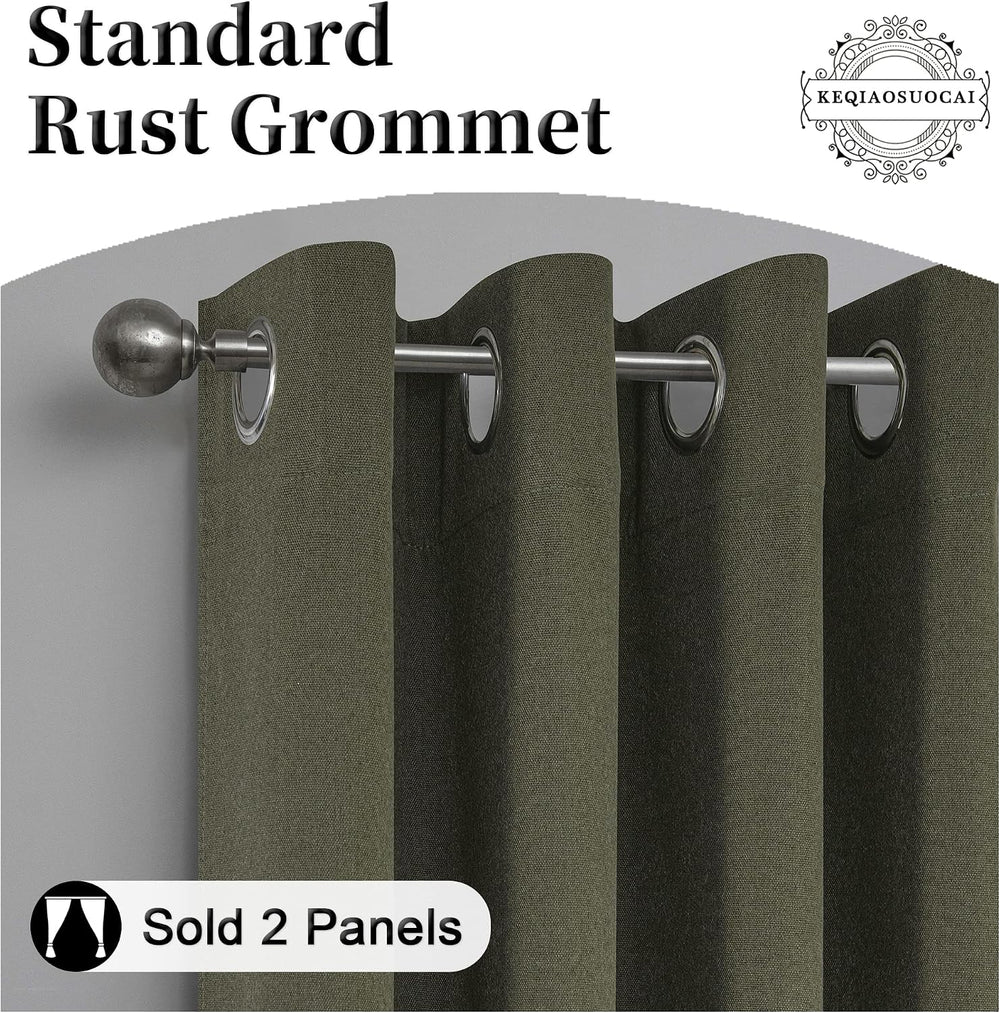Dark Olive Green Linen 100% Blackout Curtains 84 Inches Long for Bedroom - 2 ...