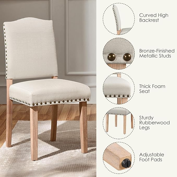 Yaheetech Upholstered Dining Chairs Set of 2 Classic Fabric Kitchen Chairs wi...