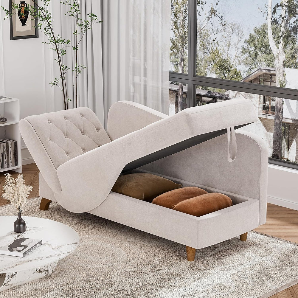 DAMAIFROM Chaise Lounge Chair Indoor with Storage,Adjustable Backrest,Grey