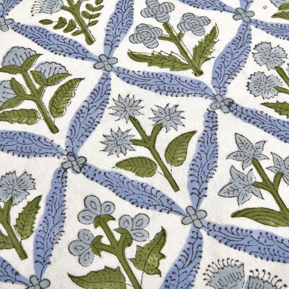 Ridhi Light Steel Blue Floral Block Print Throw Pillow Covers 18 x 18 Inch (S...