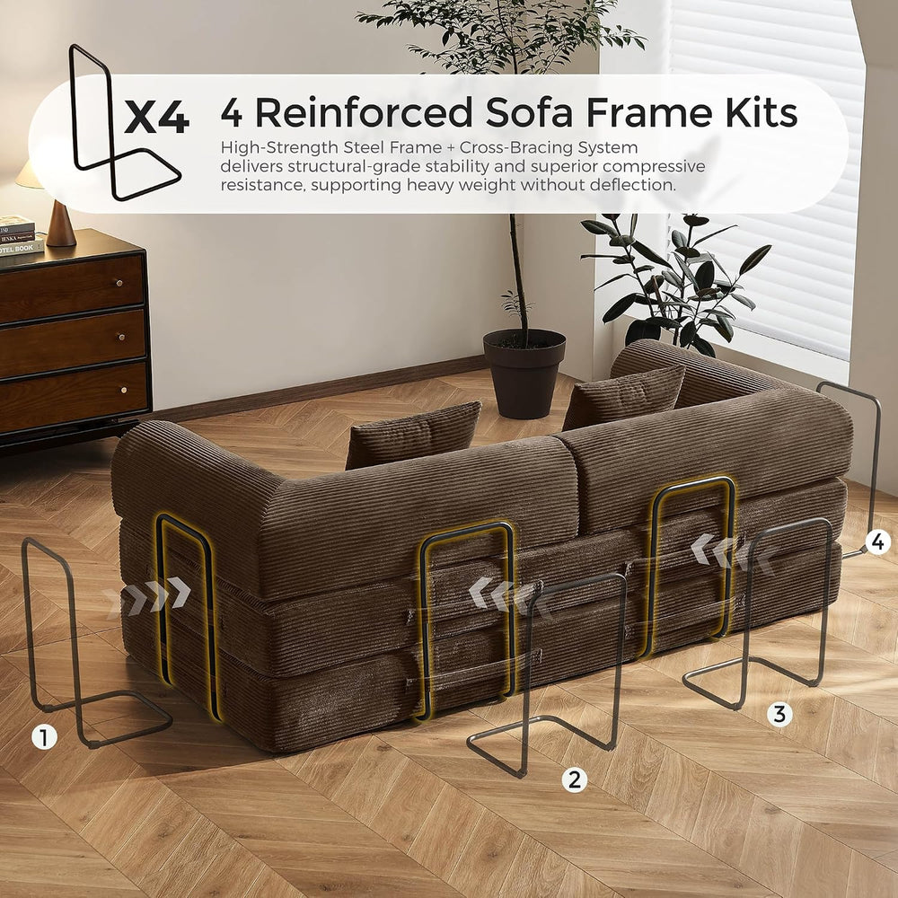 79" Convertible Futon Sofa Bed, Boneless Couch for Living Room | Brown