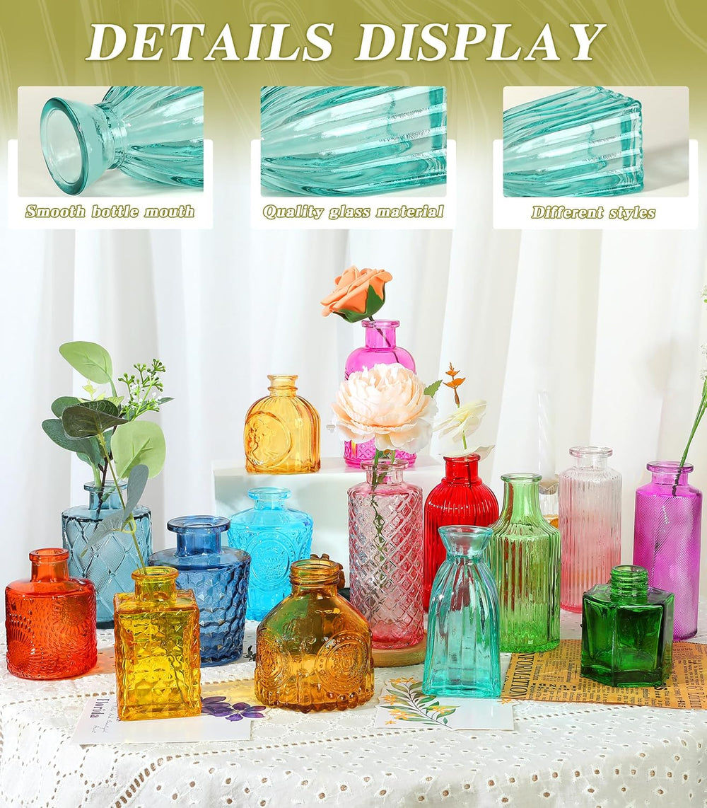 Set of 30 Colorful Glass Bud Vases Small Textured Flower Vases
