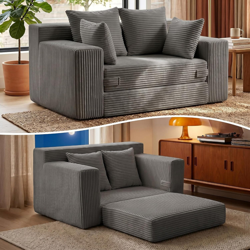 JUIKURY Boneless Mini Couch 53 Inch, 3-in-1 Gray Boneless Couches Covertible ...