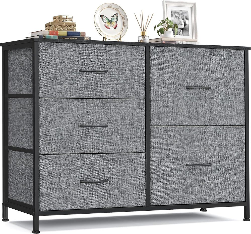 SONGMICS Dresser for Bedroom, Wide Dresser for Closet with 5 Fabric Drawers