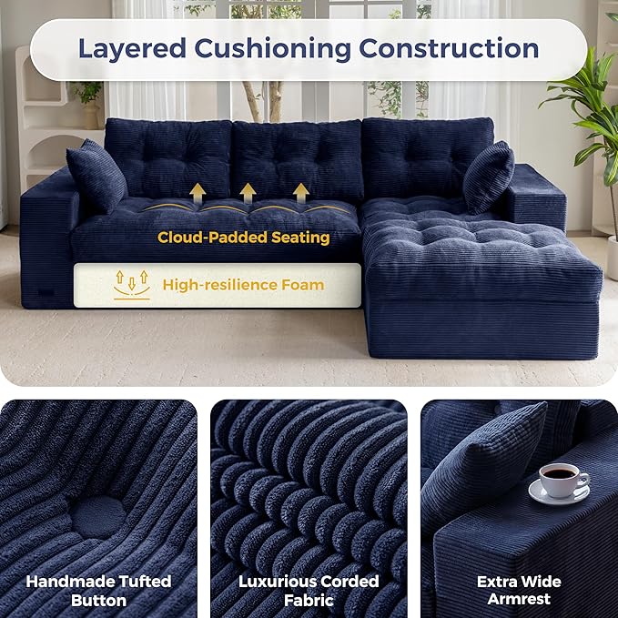 MAXYOYO 104" L Shaped Modular Sectional Sofa with Ottoman, Tufted Bonele...