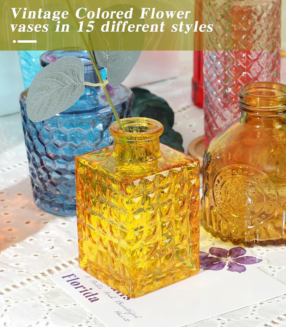 Set of 30 Colorful Glass Bud Vases Small Textured Flower Vases