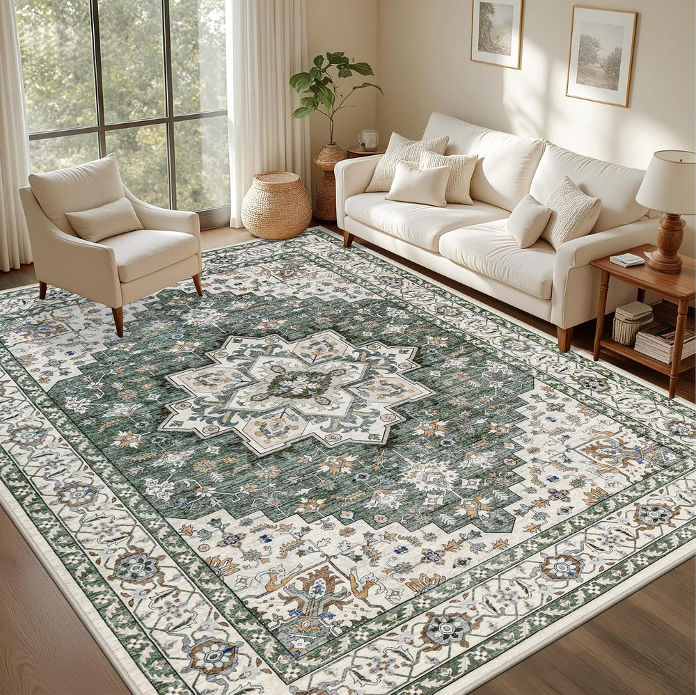 5x7 Area Rugs Living Room Rug: Washable Vintage Boho Medallion Rug No Slip