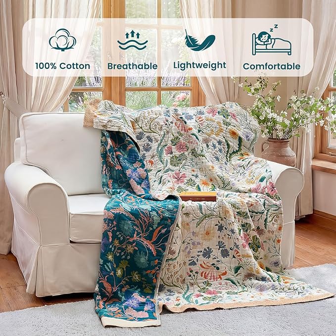 MSGKV The Boho Layer: 60"x80" Cotton Throw Blanket – Full Size