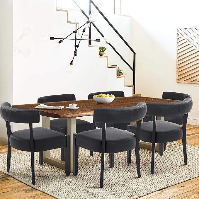 Modern Black Dining Chairs Set of 8, Faux Leather Upholstered Kitchen & D...