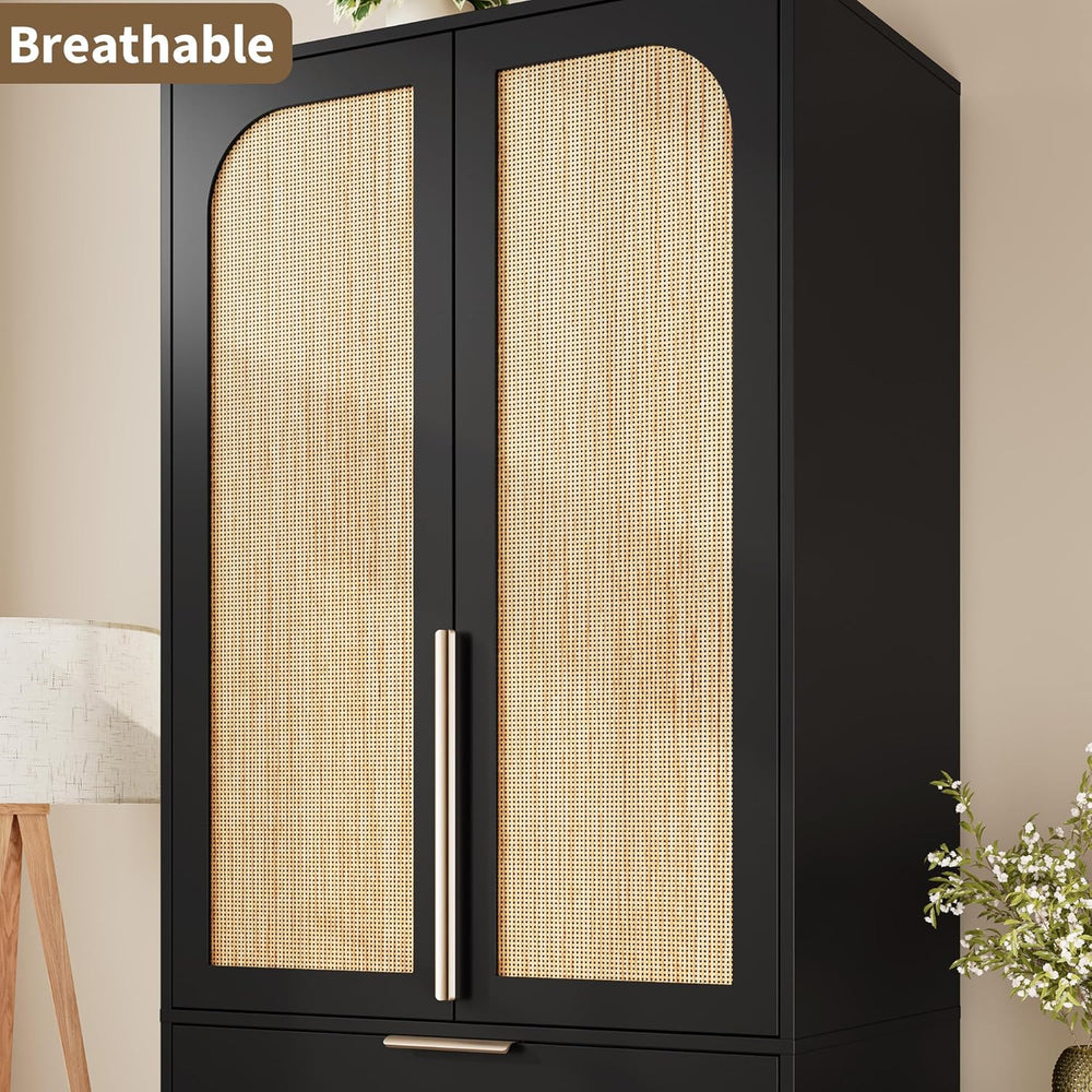 GarveeHome 70" Wardrobe Armoire Wooden Closet with 3 Drawers, Black