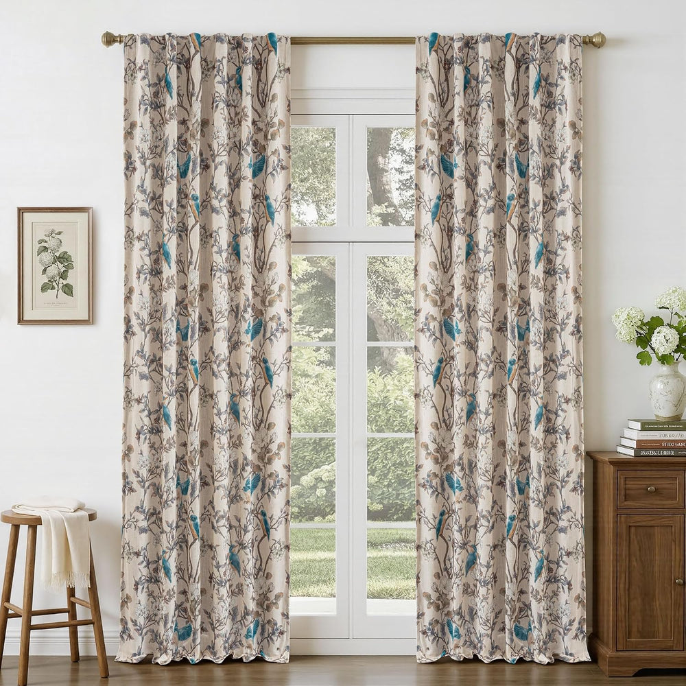 DriftAway 100% Blackout Vintage Floral Linen Curtains Double Layer Farmhouse ...