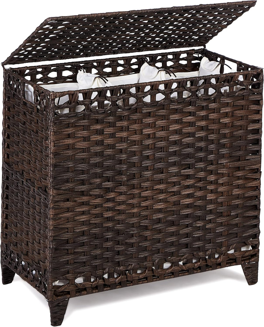Laundry Hamper with 3 Removable Liner Bags; 132L Handwoven Rattan Laundry Bas...