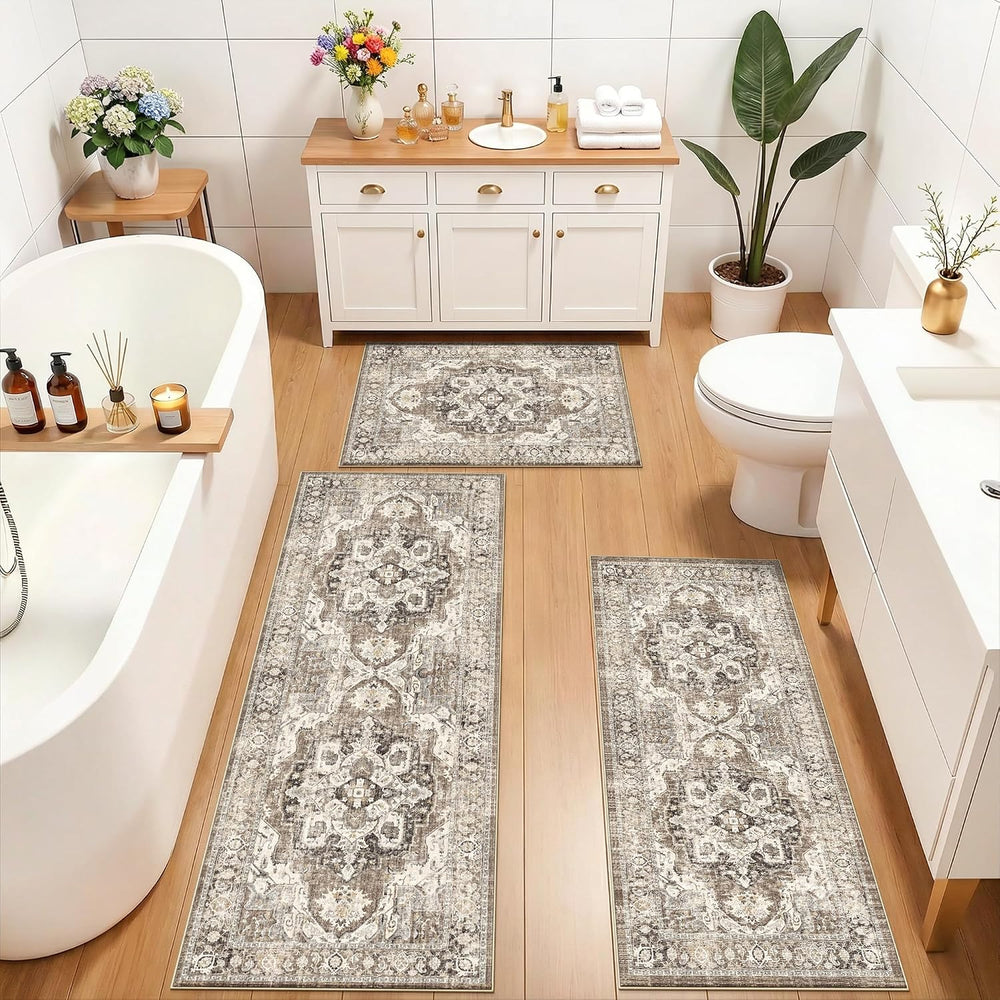 Washable Kitchen Rug Sets of 3: Boho Non-Slip Kitchen Mats for Tile/Hardwood ...