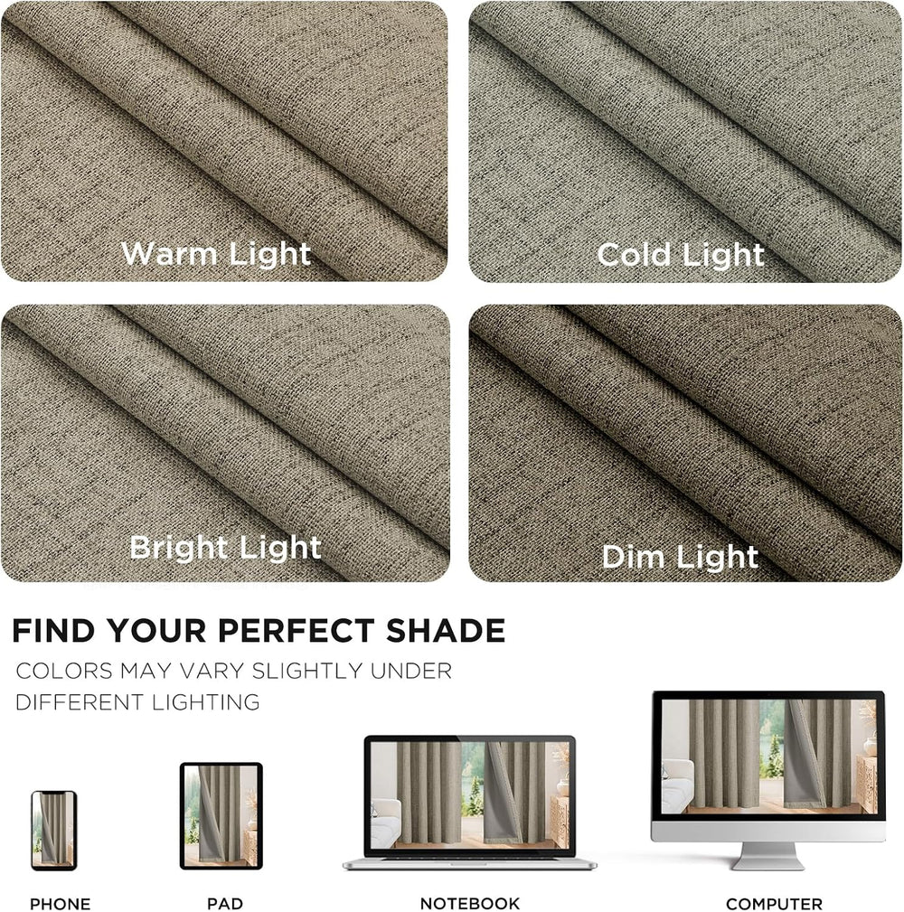 Joydeco 100% Blackout Curtains for Bedroom,Natural Linen Curtains, Thermal In...