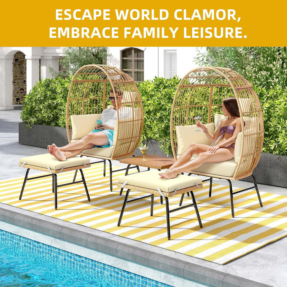 YITAHOME Accent Living Room Egg Chair w/ 2-in-1 Ottoman, Wicker Oversized Bas...