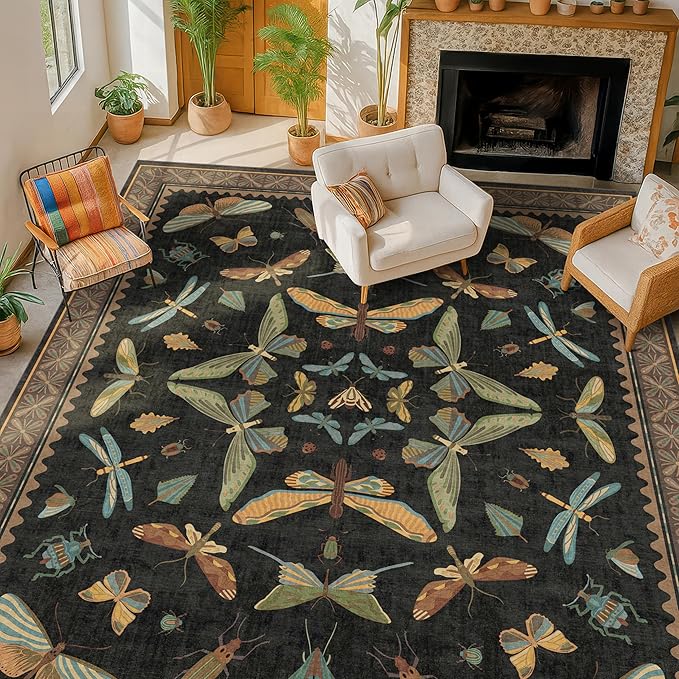Black Washable 7x9 Large Area Rugs