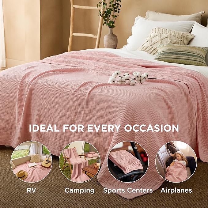 Bedsure 100% Cotton Muslin Blanket King Size