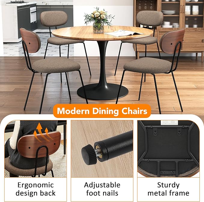 LSSPAID Dining Chairs Set of 6, Linen Fabric Upholstered Dining Room Chairs w...