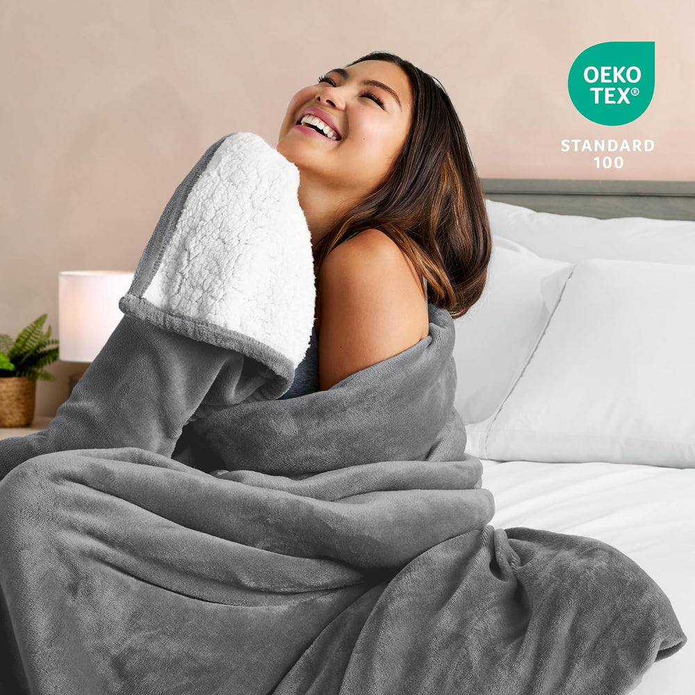 Bare Home Sherpa Fleece Blanket (Twin/Twin XL, Grey)
