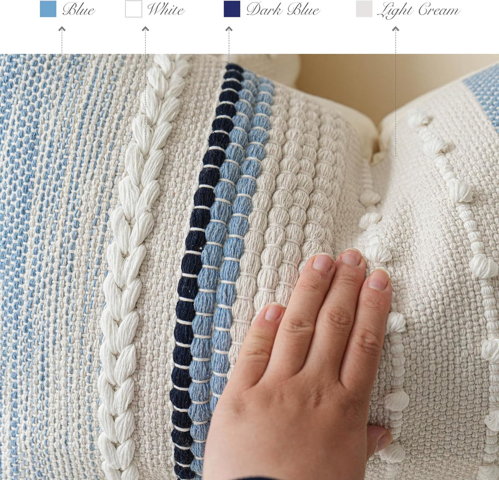 BlissBlush Decorative Lumbar Throw Pillow Cover 14x24 Boho Coastal Blue Accen...