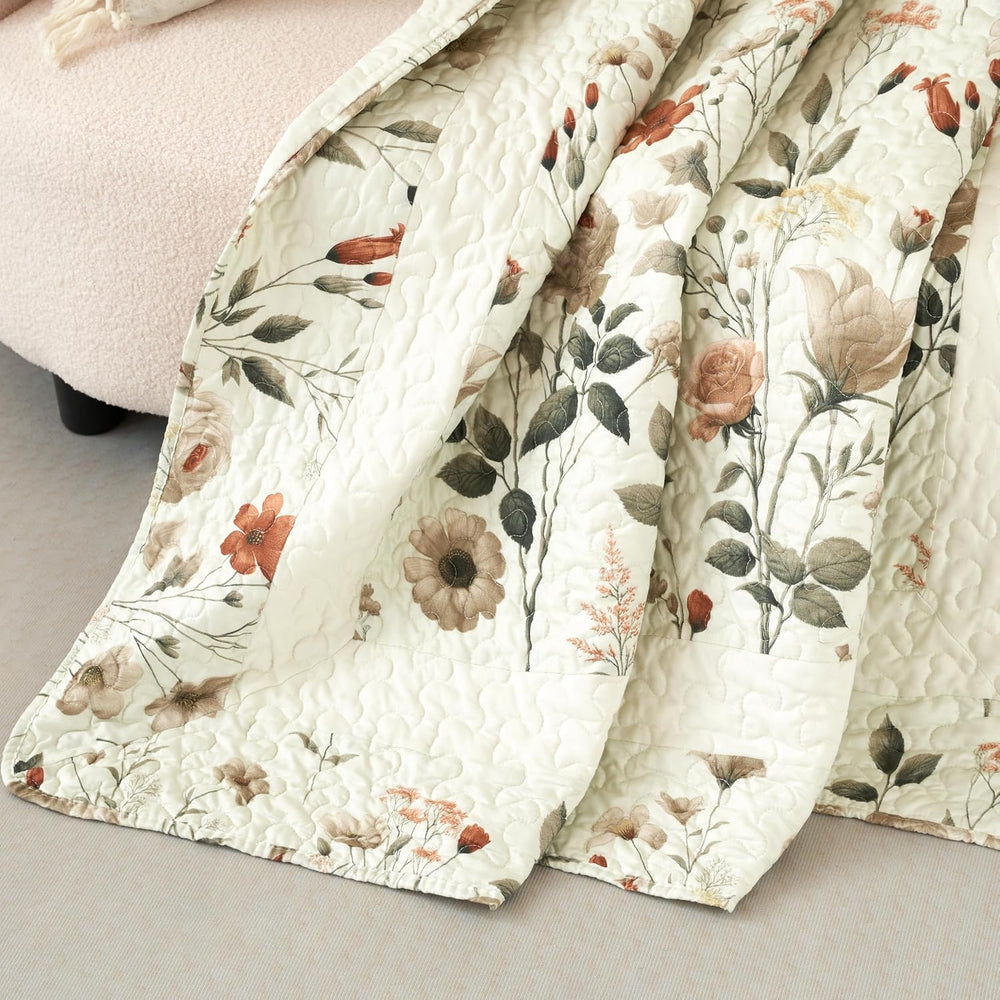 DaDa Bedding Floral Quilted Throw Blanket, Reversible Lap Quilt, 50 x 60 in