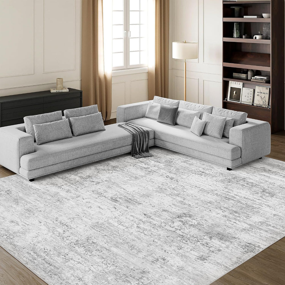 Washable Rugs 8x10, Abstract Large Area Rugs for Living Room, Grey