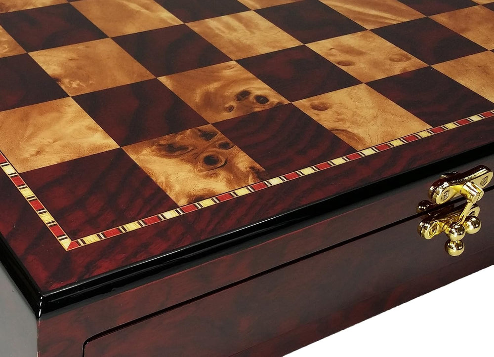 20 inch High Gloss Chess Storage Board Cherry and Burlwood Color 2 1/8 inch S...