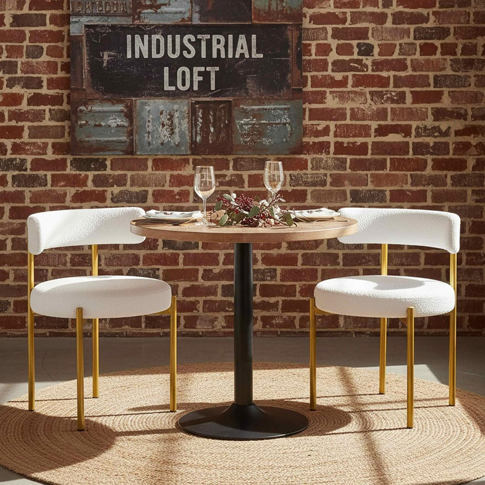 Boucle Dining Chairs Set of 2, White Dining Chairs with Upholstered Seat and ...