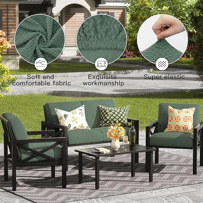 8Pcs Outdoor Cushion Covers, Patio Cushion Covers, Stretch Elastic Slipcovers