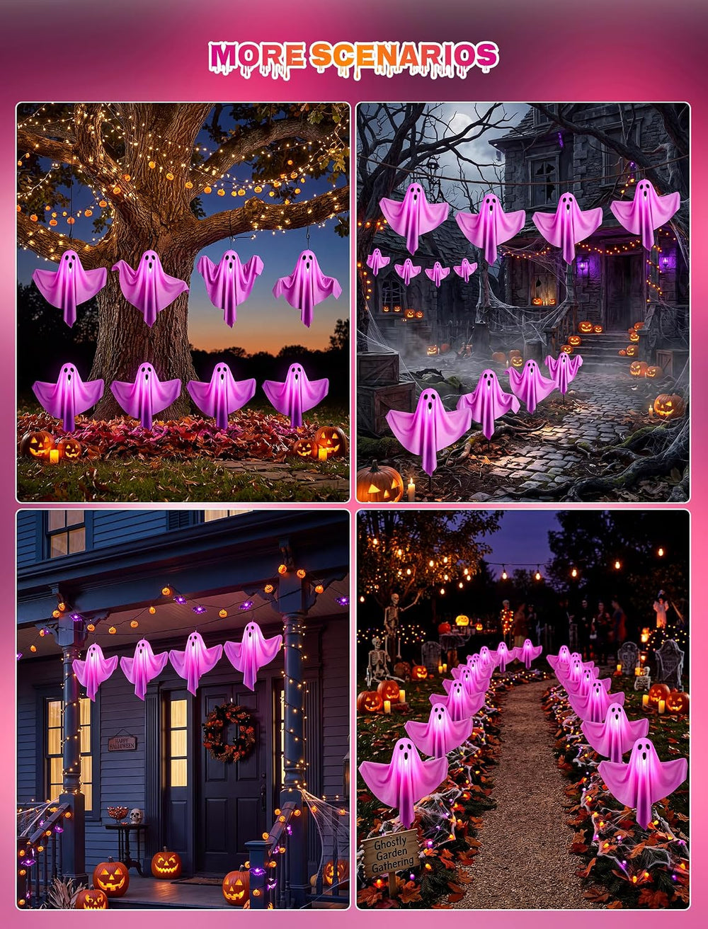 11.5Ft Halloween Light up Outdoor Ghost Pathway Lights, 4PK Purple Lights