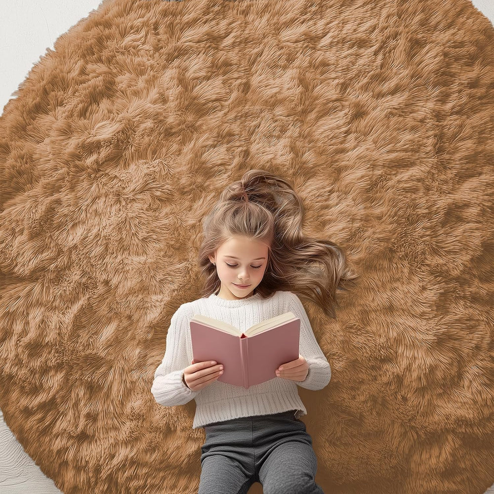 OLANLY Khaki Round Rugs for Bedroom