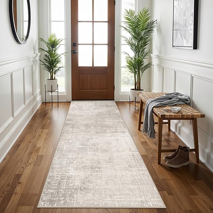 3x7 Washable Hallway Runner Rug: Abstract Stain Resistant Kitchen Rug Farmhouse