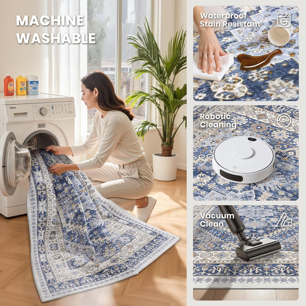 zesthome 10x14 Area Rugs for Living Room,Large Washable Rug,Blue