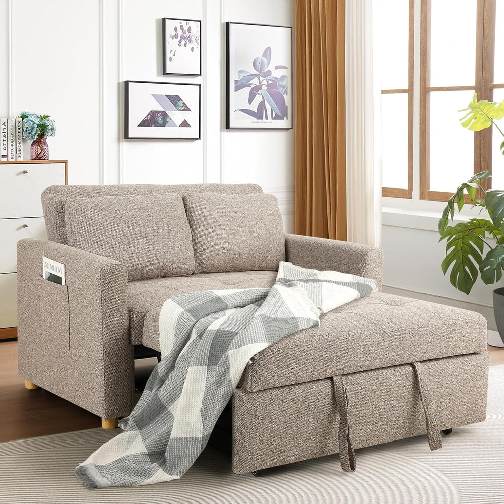 SEJOV Loveseat Sleeper, 3-in-1 Convertible Sofa Bed Pull Out, Brown Gray