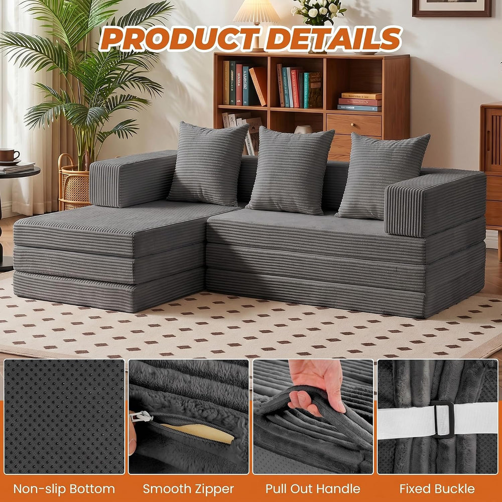 6-in-1 Tri-Folding Mattress | Cloud Boneless L-Shaped Modular Sectional Couch...