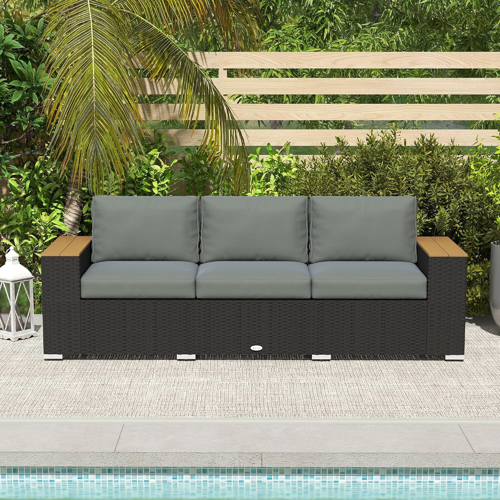 Outsunny 3-Seat Outdoor Patio Sofa Couch 24.5" Wide Deep Seats Dark Gray