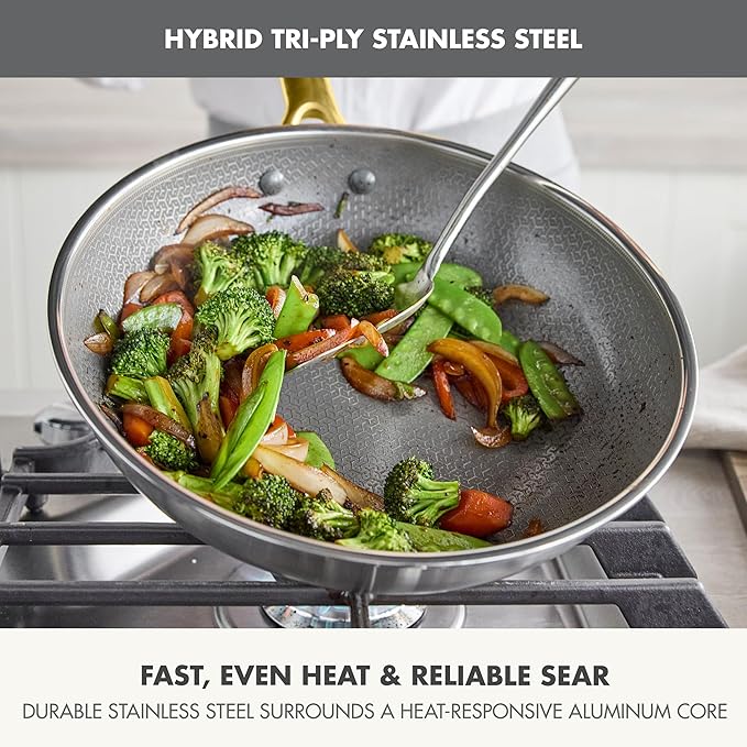 GreenPan Hybrid 11” Nonstick Stainless Steel Wok Pan, APEX Tri-Ply Thermobond