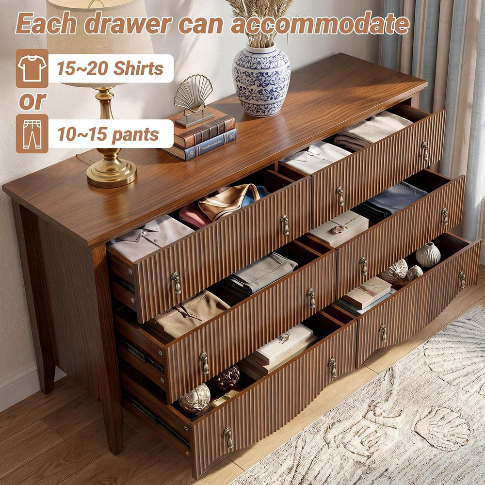 senlin 3-Piece Farmhouse Bedroom Set,6-Drawer Dresser,2 Nightstands,Walnut