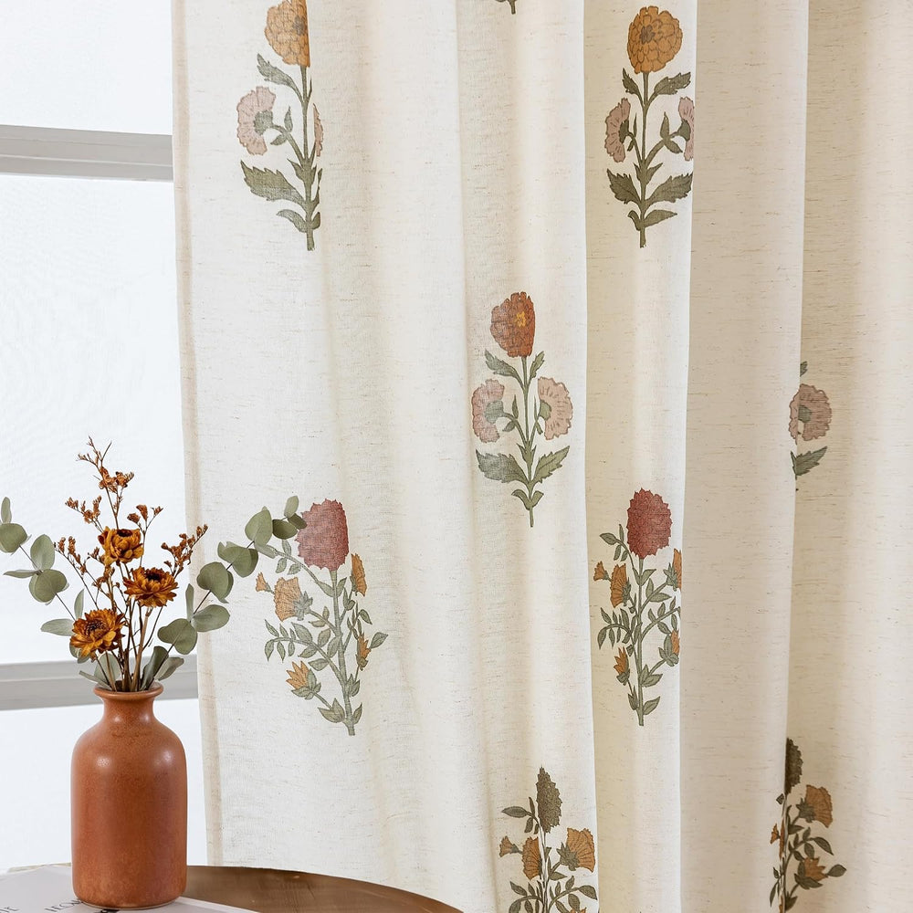 Pinch Pleated Fall Floral Curtains for Living Room, Burnt Orange and Green Li...