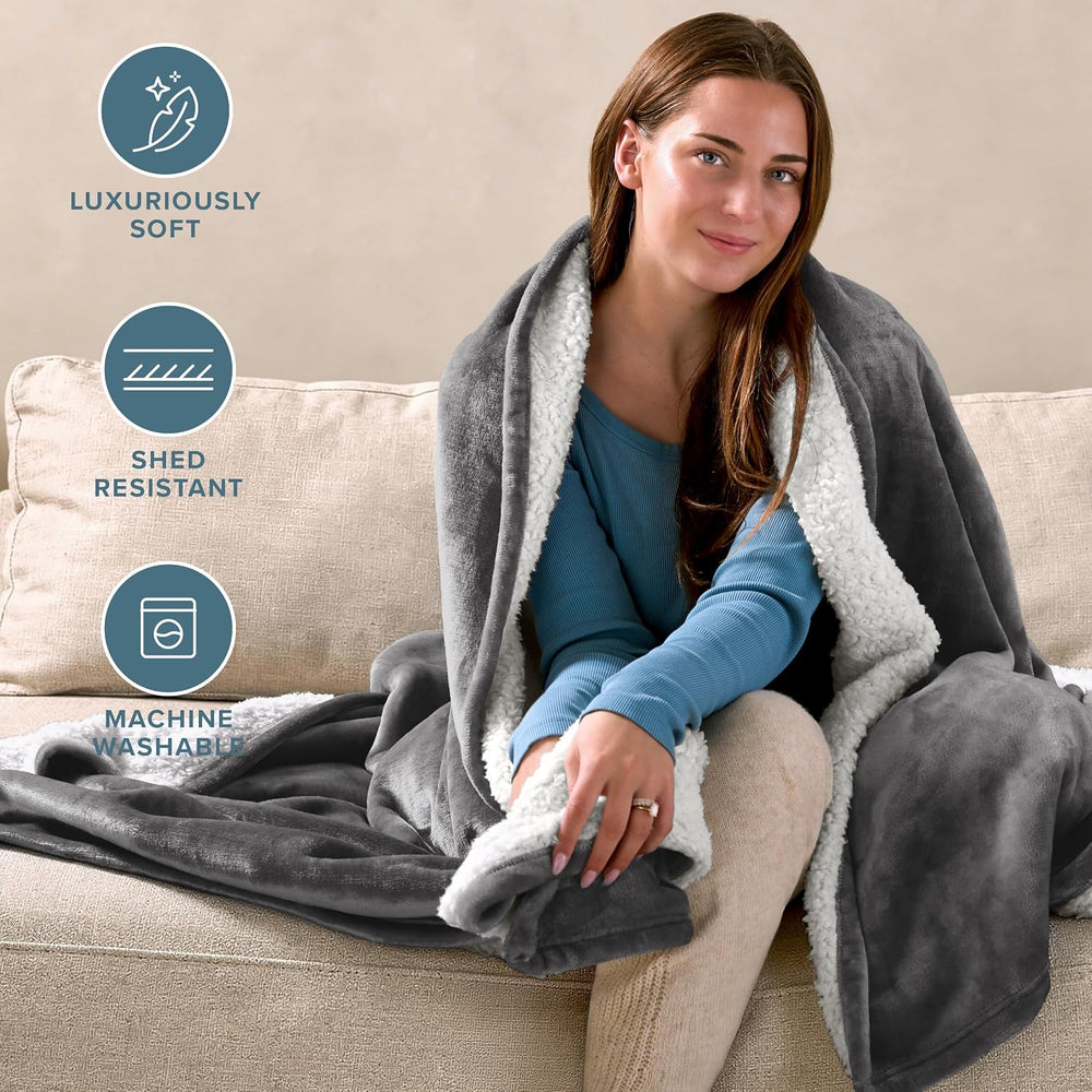 Bare Home Sherpa Fleece Blanket (Twin/Twin XL, Grey)