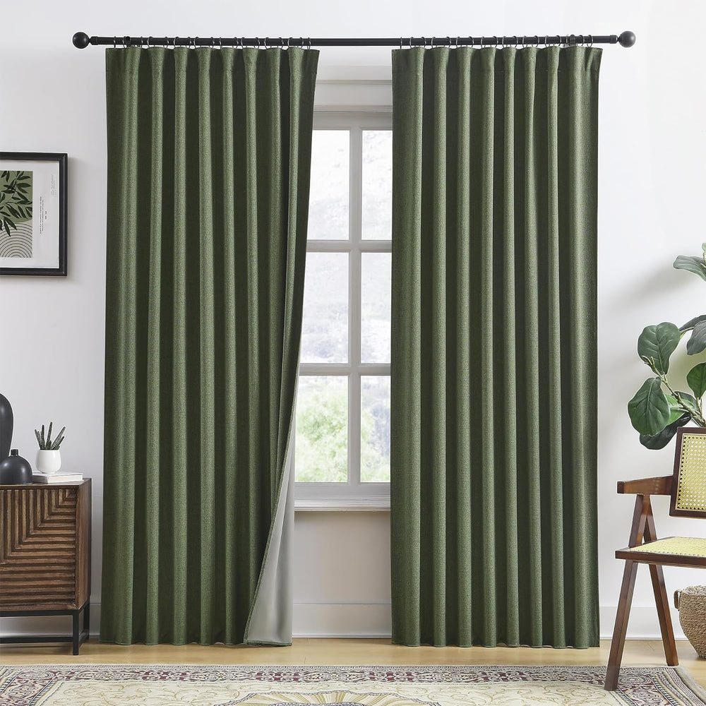 RAIN CITY Extra Wide Linen Blackout Curtains & Drapes with Hooks 70 in Wi...