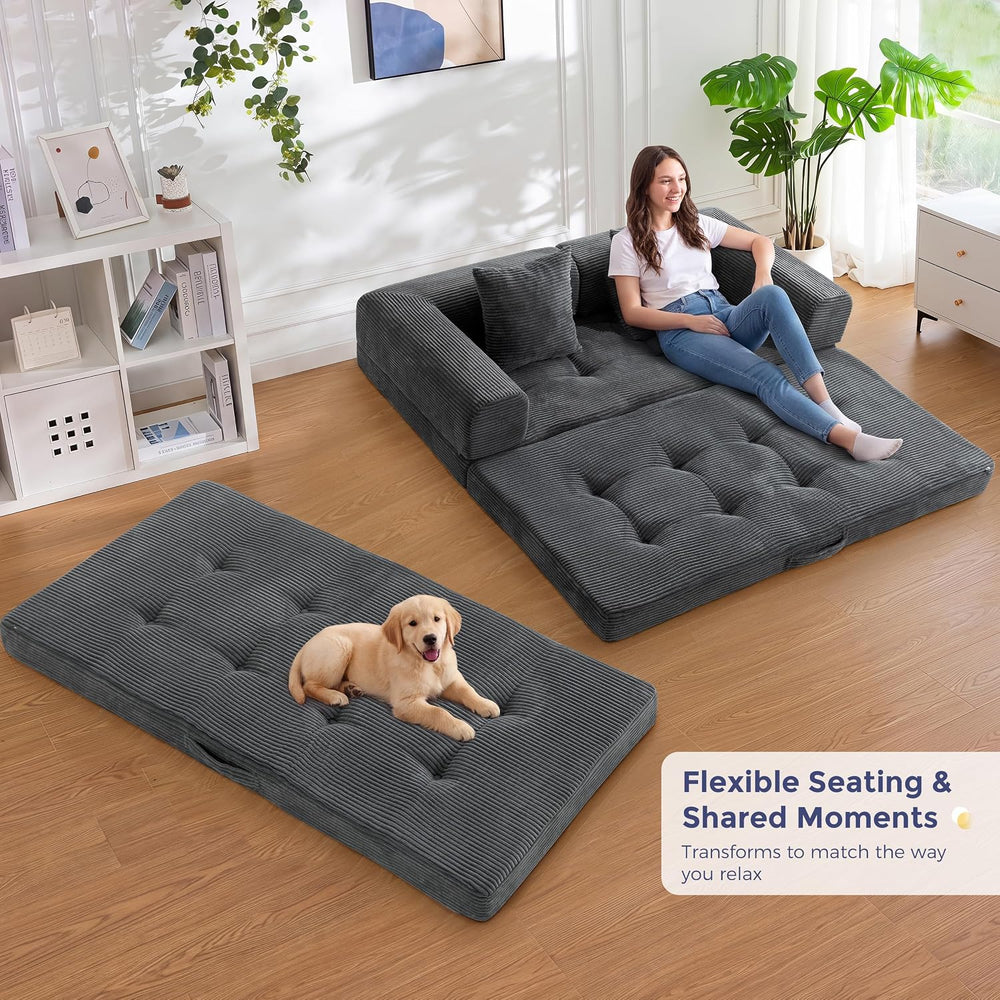 MAXYOYO 63" Convertible Sofa Bed, Boneless Futon Couch Floor Sofa, Dark ...