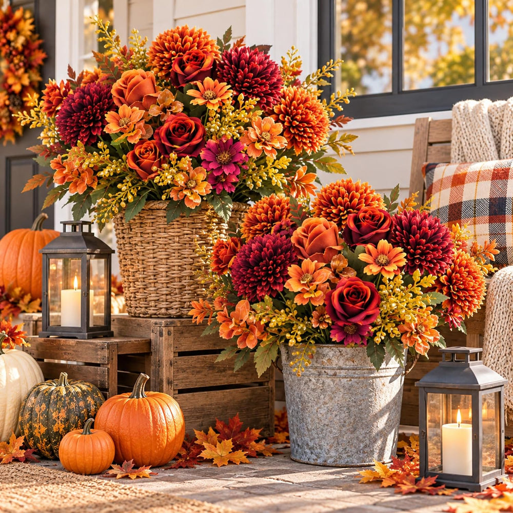 Norme 6 Pcs Fall Artificial Mums Faux Flowers for Outdoor, Soft Autumn Mix