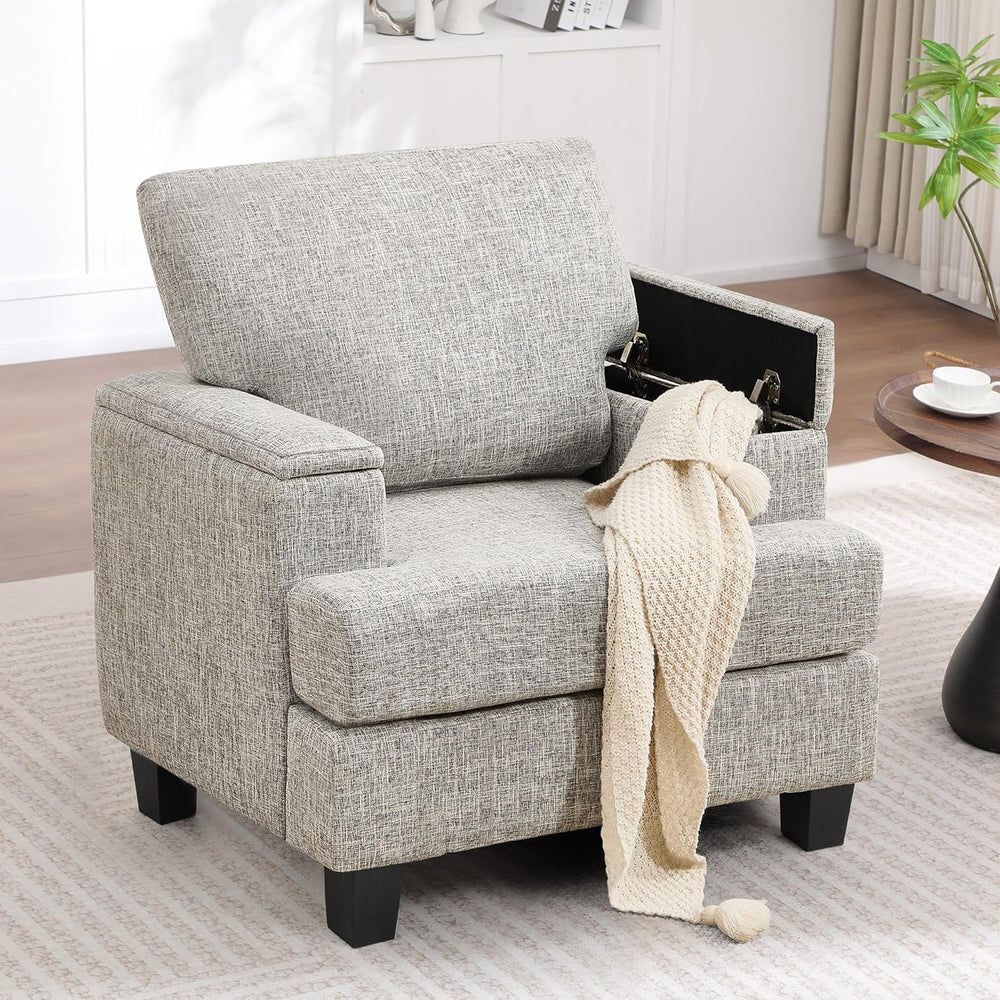 Accent Chair with Armrest Storage, Modern Upholstered Reading Living Room Cha...
