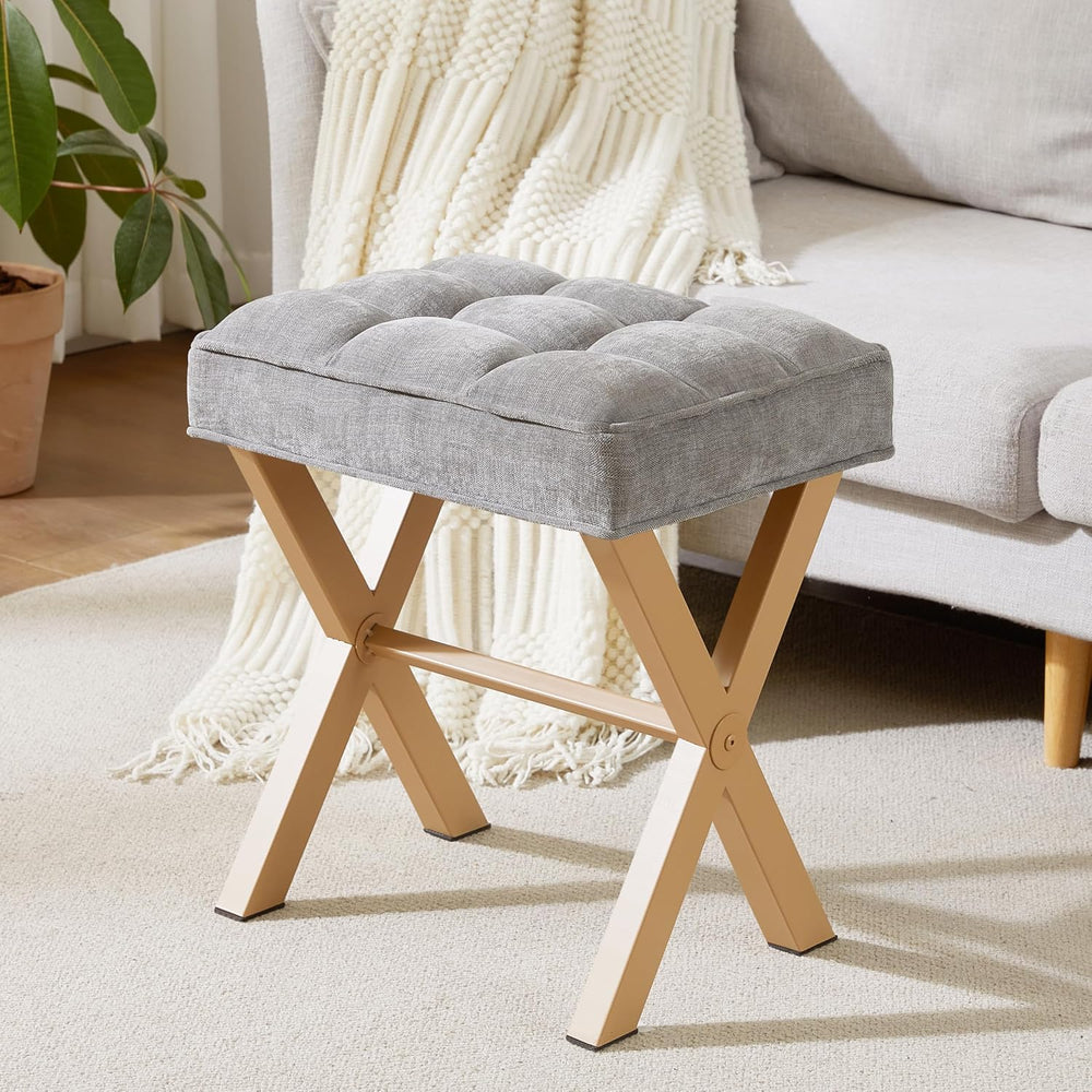 Royal Windsor Vanity Stool,Small Makeup Chair with Metal X Legs | Square Foot...
