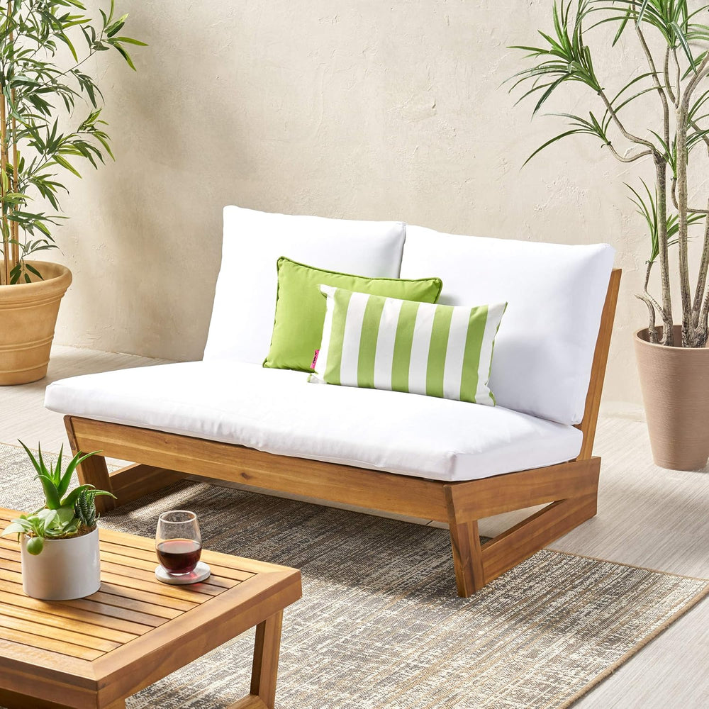Great Deal Furniture Kaitlyn Outdoor Acacia Wood Loveseat with Cushions, Teak...