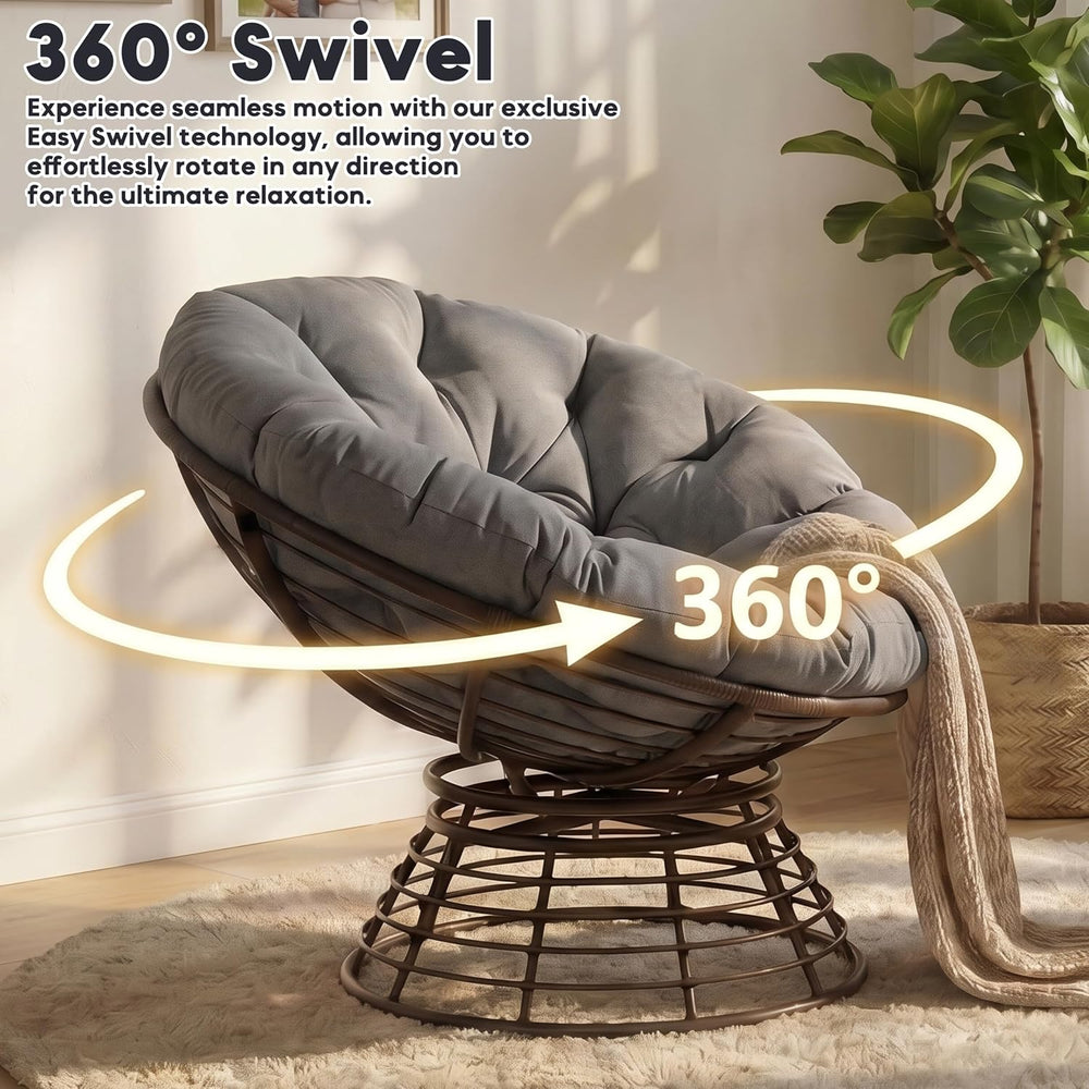 Comfortable 36" Ergonomic Wicker Papasan Chair, 360ยฐ Swivel Wicker Accen...